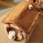 Dog Bed Warm Winter Four Season Universal Enclosed Pet Bed, Wrapped Cat Bed, Brown Teddy Bear Style Bed - Image 4