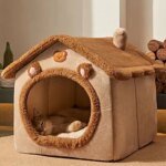 Dog Bed Warm Winter Four Season Universal Enclosed Pet Bed, Wrapped Cat Bed, Brown Teddy Bear Style Bed - Image 3
