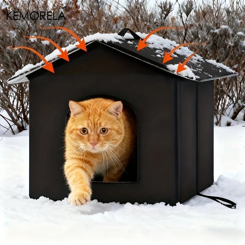 KEMORELA Large Winter Outdoor Cat House & Dog Kennel with Insulated Plush Interior, Easy Assembly,Durable Oxford Fabric for Cats