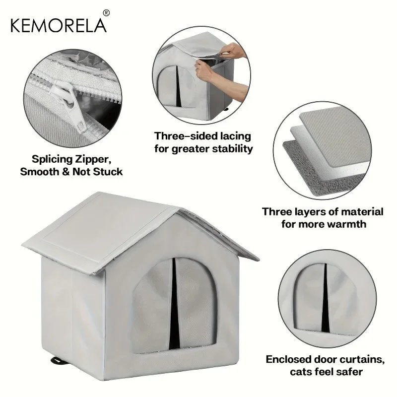 KEMORELA Large Winter Outdoor Cat House & Dog Kennel with Insulated Plush Interior, Easy Assembly,Durable Oxford Fabric for Cats