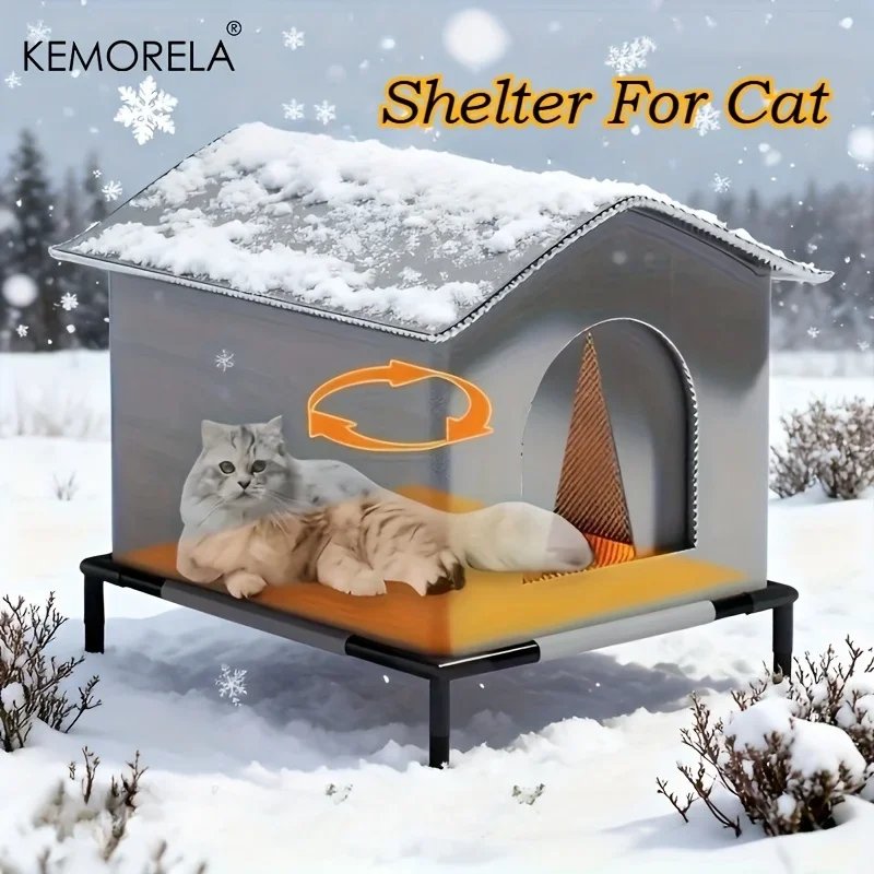 KEMORELA Large Winter Outdoor Cat House & Dog Kennel with Insulated Plush Interior, Easy Assembly,Durable Oxford Fabric for Cats