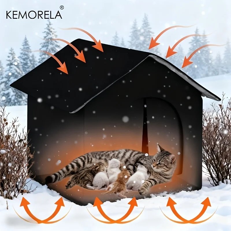 KEMORELA Large Winter Outdoor Cat House & Dog Kennel with Insulated Plush Interior, Easy Assembly,Durable Oxford Fabric for Cats