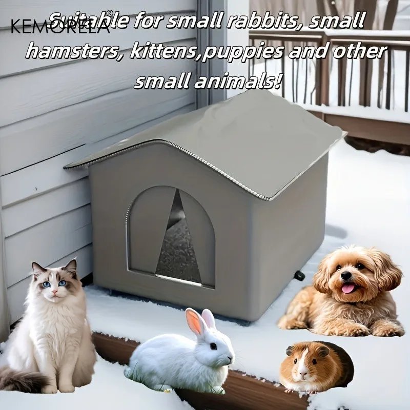 KEMORELA Large Winter Outdoor Cat House & Dog Kennel with Insulated Plush Interior, Easy Assembly,Durable Oxford Fabric for Cats