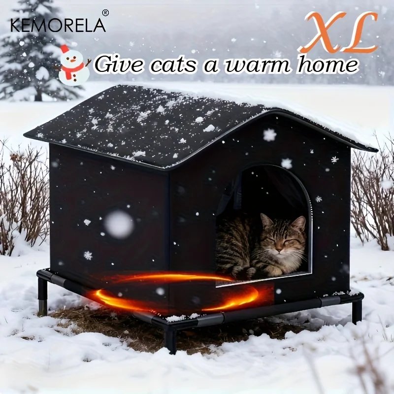 KEMORELA Large Winter Outdoor Cat House & Dog Kennel with Insulated Plush Interior, Easy Assembly,Durable Oxford Fabric for Cats