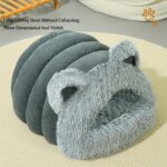 Enclosed Pet Bed Winter Warm Plush Hooded Cat Bed House with Cute Ears Indoor Nest Cave Comfort Kittens Hideaway for Small Dog - Image 5
