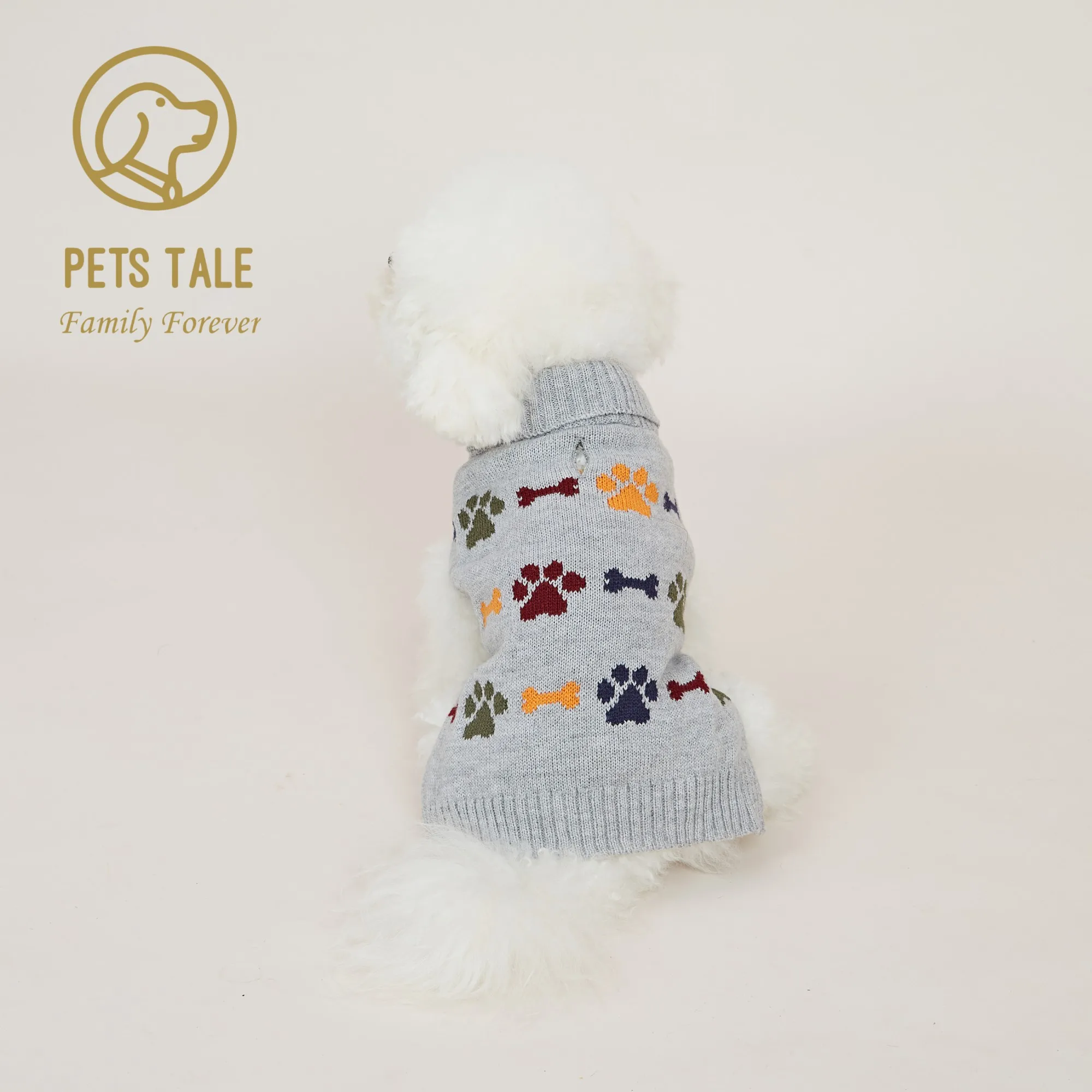 115461-0c66ol.jpg Premium Dog Bone Paw Print Jacquard Chain-Link Sweater - Image 1