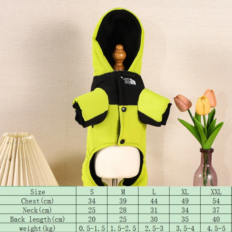 New winter dog clothes with fleece and thickened cotton coat, warm hooded four-legged pet clothing