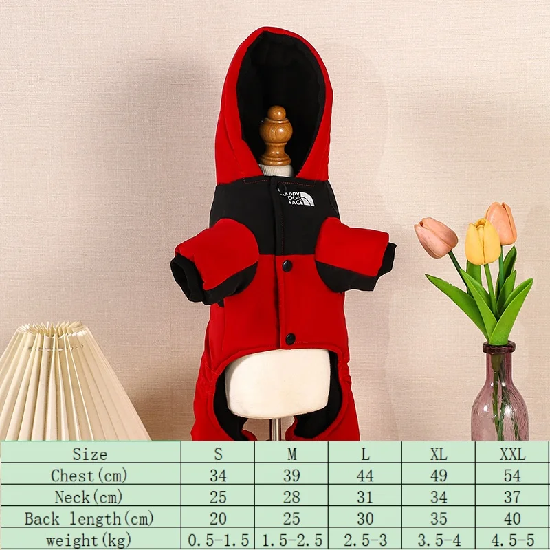 New winter dog clothes with fleece and thickened cotton coat, warm hooded four-legged pet clothing