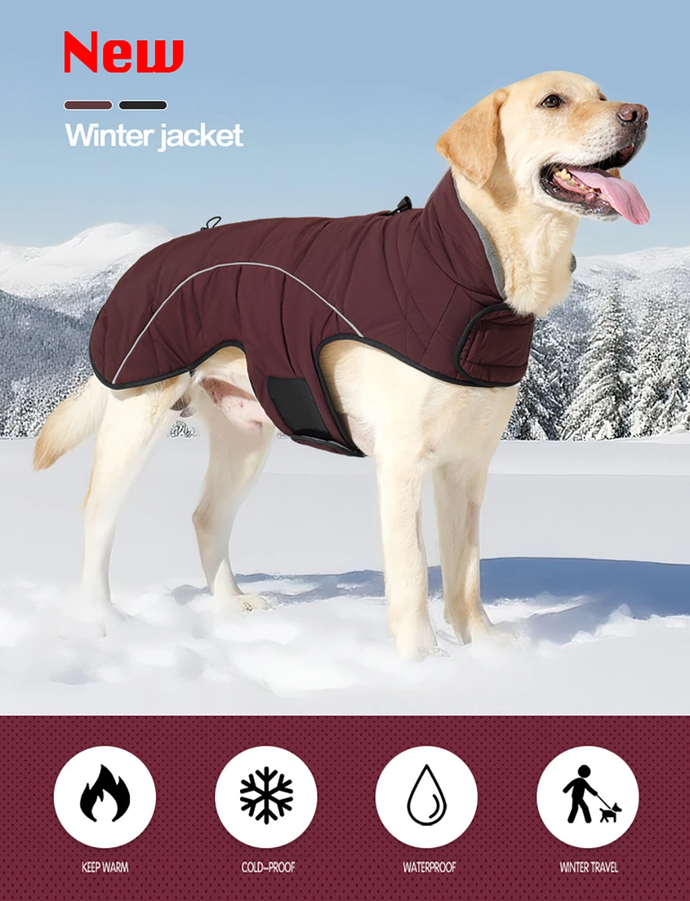 New Dog Winter Jacket Waterproof Reflective Pet Coat Outdoor Vest Warm Cotton Dogs Clothing for Large Middle Dogs Clothes