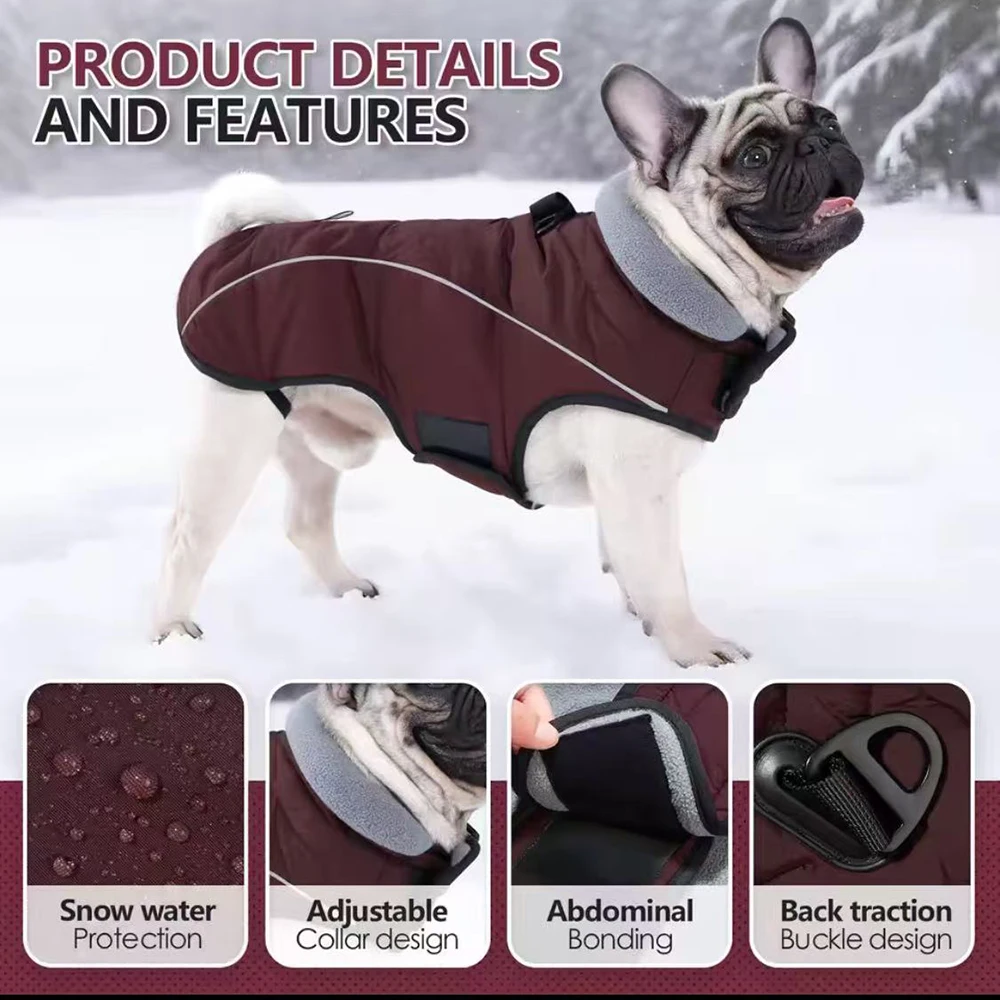 New Dog Winter Jacket Waterproof Reflective Pet Coat Outdoor Vest Warm Cotton Dogs Clothing for Large Middle Dogs Clothes