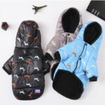 Hot Printed Cotton Down Jacket Autumn Winter Clothes For Dogs With Leash Ring Thicken Hoodie For Small Medium Dogs Puppy