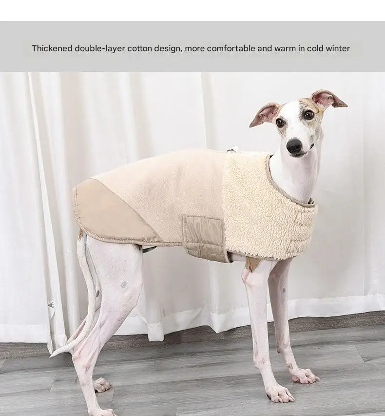 Dog Winter Warm Windproof Adjustable Lamb Fleece Jacket Thick Cotton Coat S M L XL Beige Brown Blue Army Green