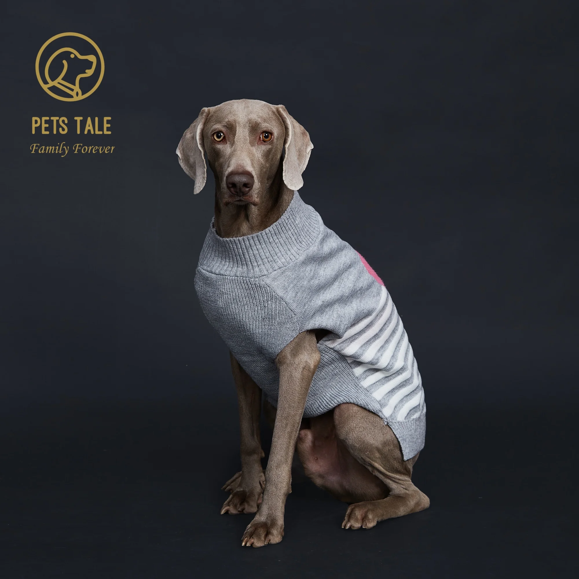 Doggie's Gray Striped Pink Faux Mink Yarn Love-Heart Intarsia Sweater with D-Ring Holes Doggie's Gray Striped Pink Faux Mink Yarn Love-Heart Intarsia Sweater with D-Ring Holes