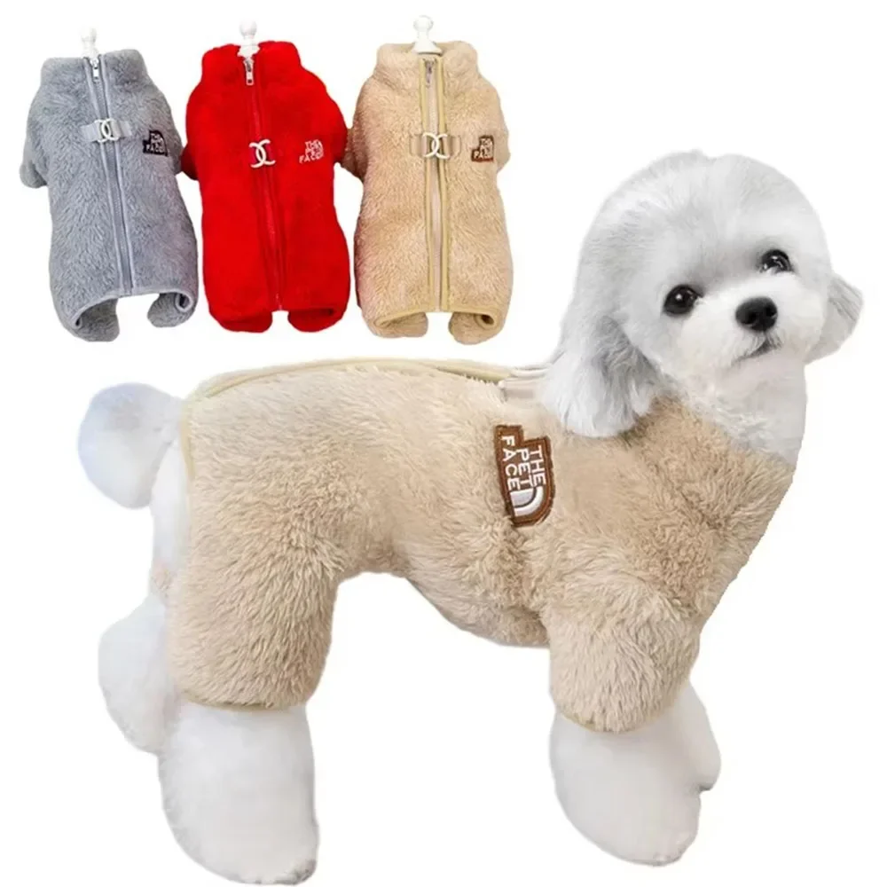 118564-6oxx59.jpg Winter Warm Pet Clothes Thick Warm Plush Dog Coat Jacket with Zipper for Small Dogs Cats Cozy Fleece Jumpsuit Chihuahua Costume - Image 1