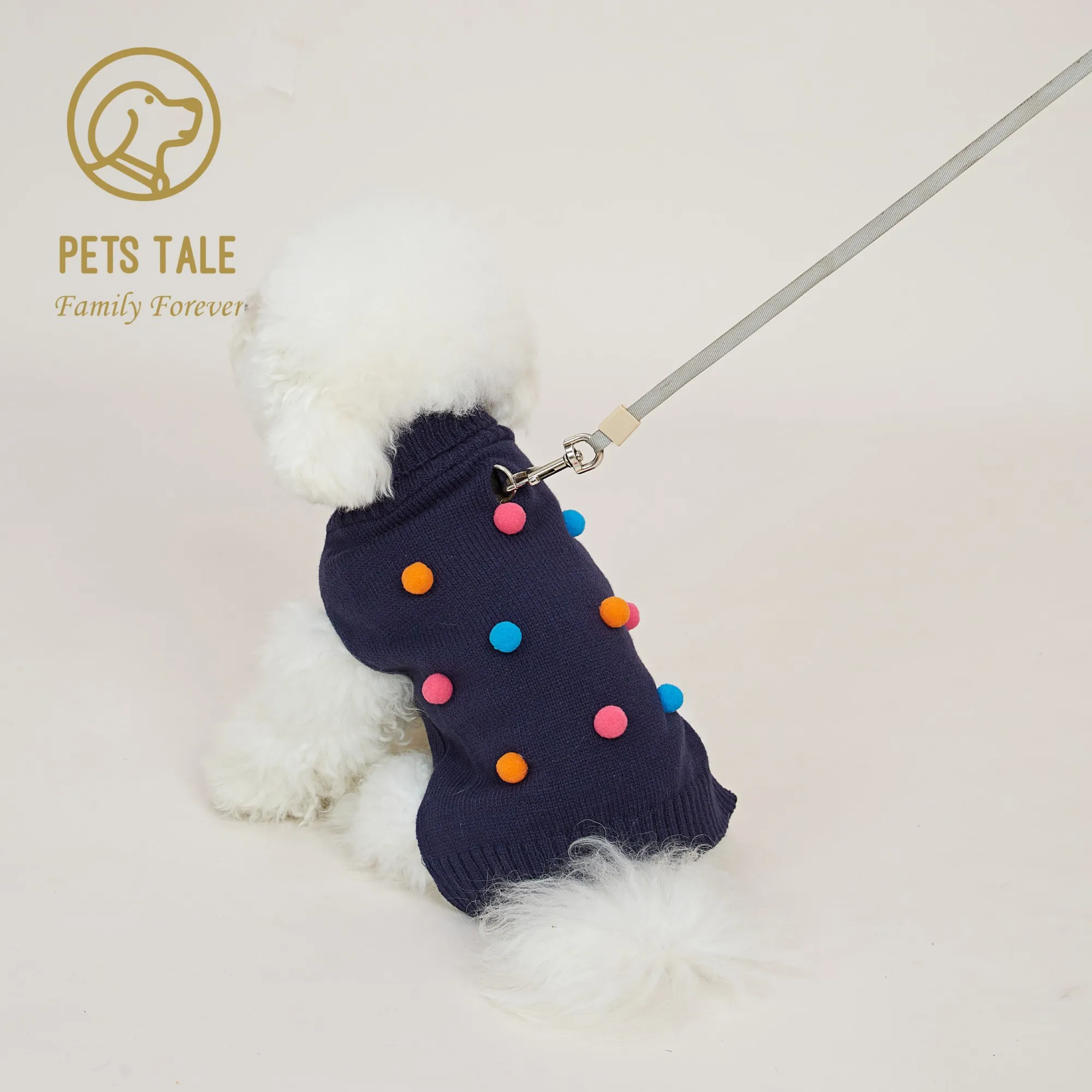 Premium Dog Polka Dot Colorful Pom-Pom Double Collar Chain-Hole Sweater Premium Dog Polka Dot Colorful Pom-Pom Double Collar Chain-Hole Sweater