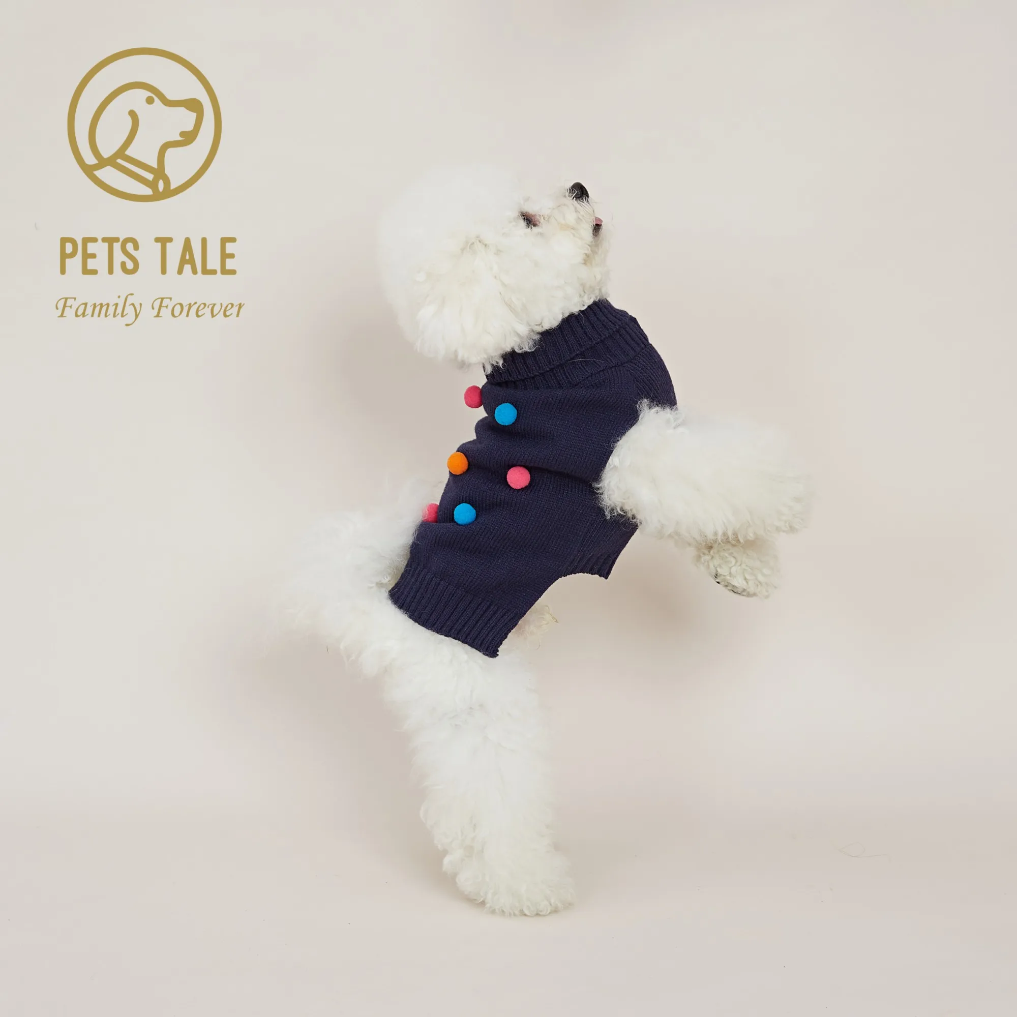 Premium Dog Polka Dot Colorful Pom-Pom Double Collar Chain-Hole Sweater Premium Dog Polka Dot Colorful Pom-Pom Double Collar Chain-Hole Sweater
