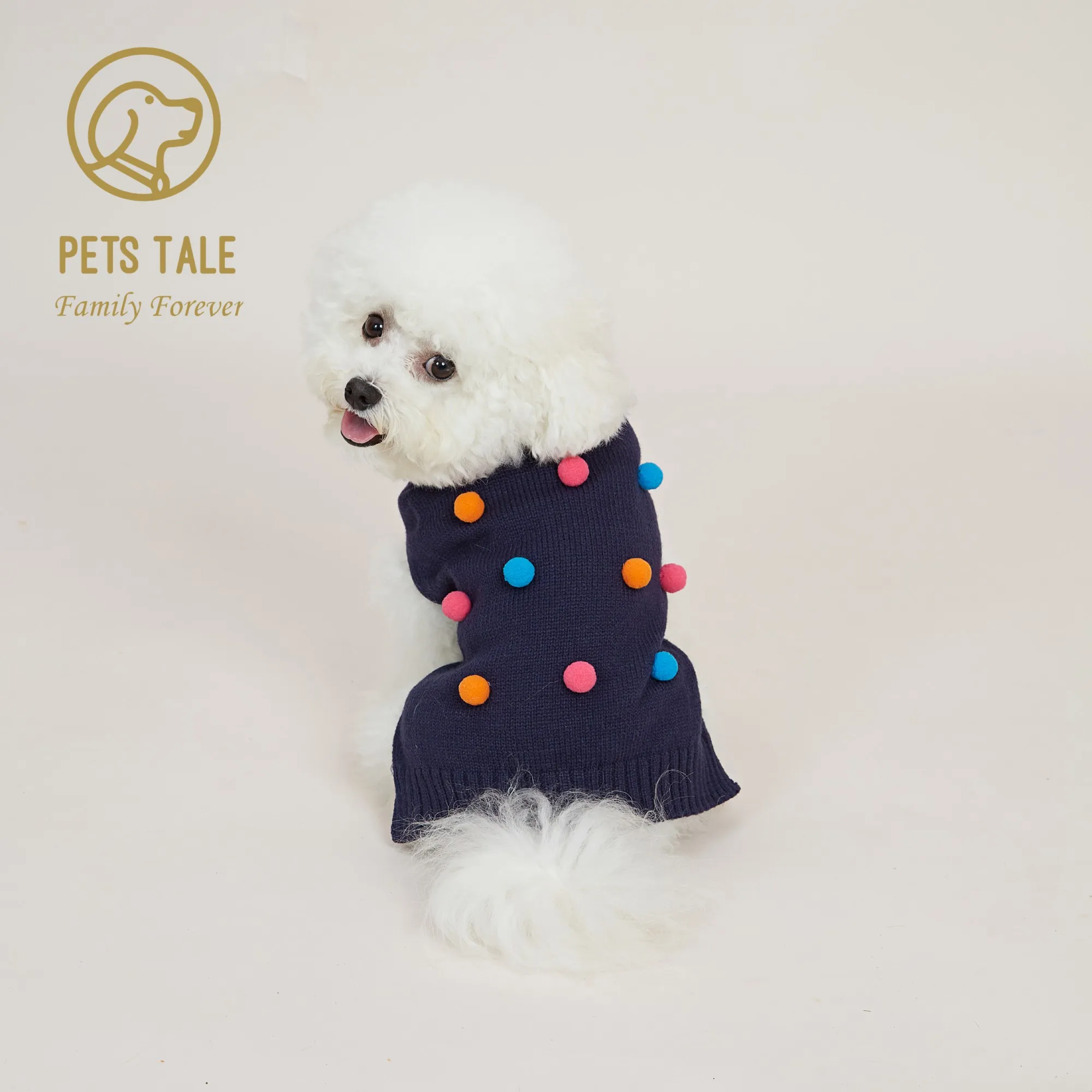 Premium Dog Polka Dot Colorful Pom-Pom Double Collar Chain-Hole Sweater Premium Dog Polka Dot Colorful Pom-Pom Double Collar Chain-Hole Sweater