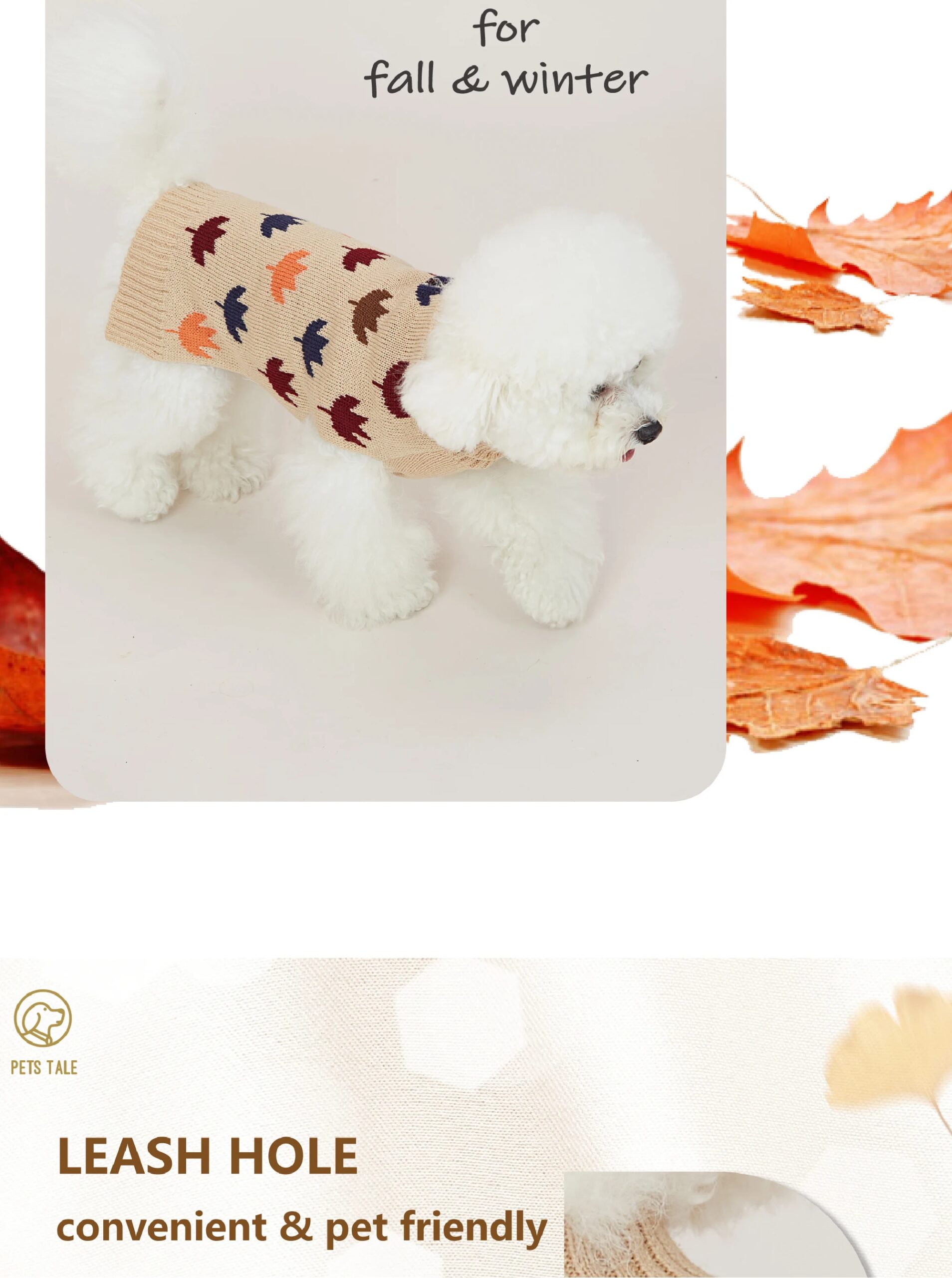 Premium Dog Canadian Maple Leaf Fall Chain-Hole Double Layer Collar Sweater Premium Dog Canadian Maple Leaf Fall Chain-Hole Double Layer Collar Sweater