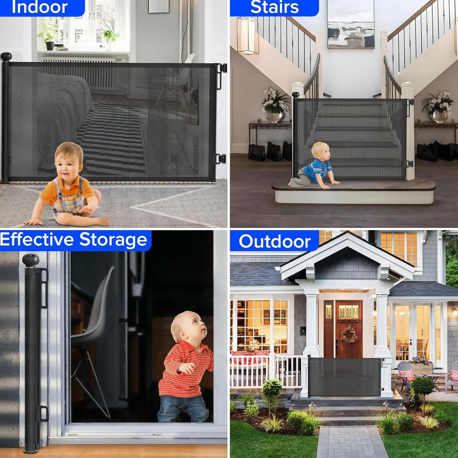 Retractable Pet Gate Dog Retractable Gate No-Drill Childproof Net Fence Cat Baffle for Indoor Staircase Patio Fireplace Deck