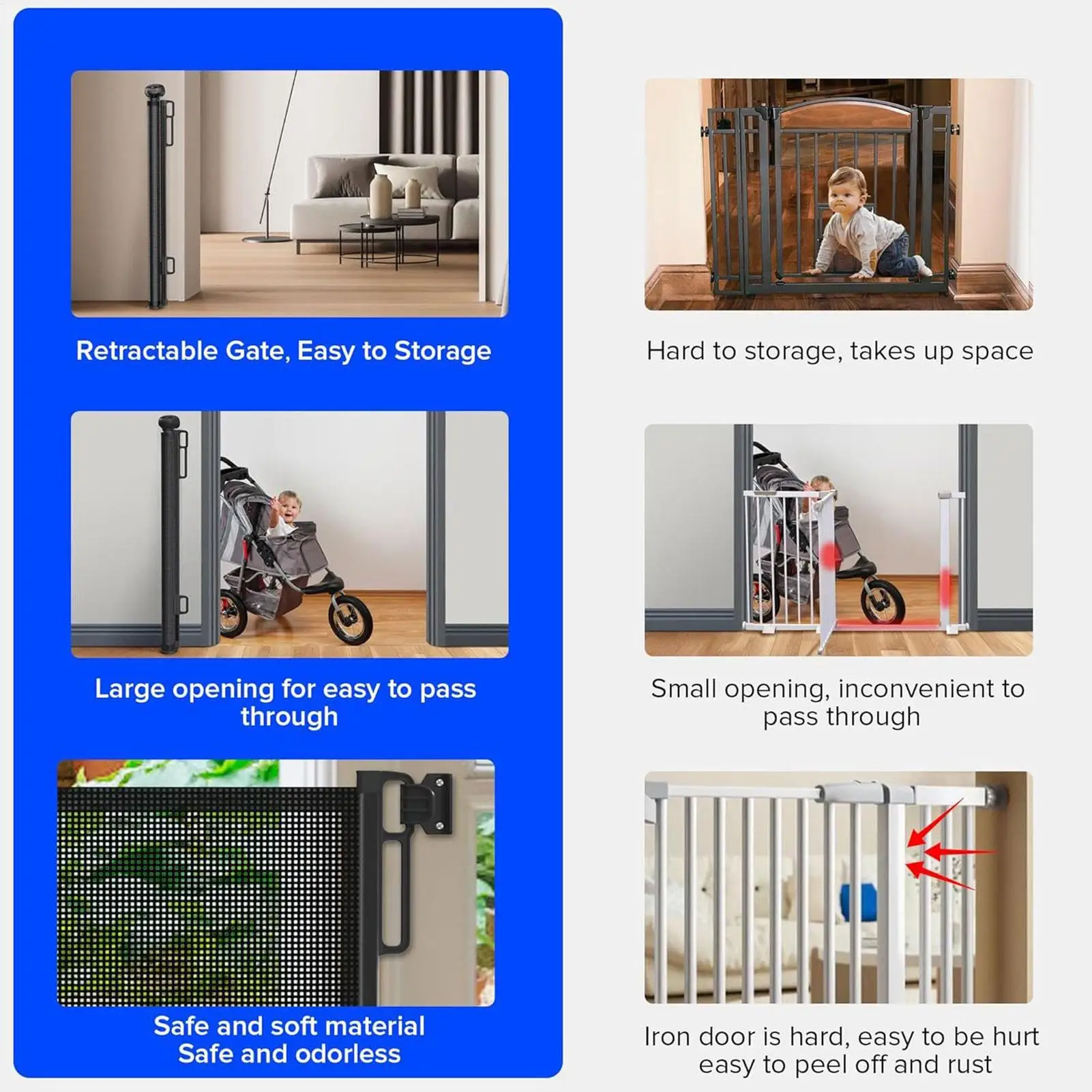 Retractable Pet Gate Dog Retractable Gate No-Drill Childproof Net Fence Cat Baffle for Indoor Staircase Patio Fireplace Deck