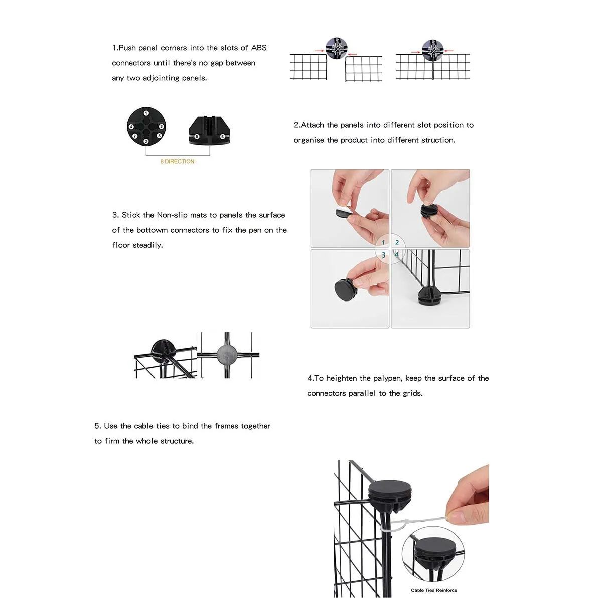 Pet Splicing Fence with Detachable Iron Mesh Gate, Isolation Barrier, Anti-Escape Gate, Indoor Fence, Easy to Assemble, Portable Cage