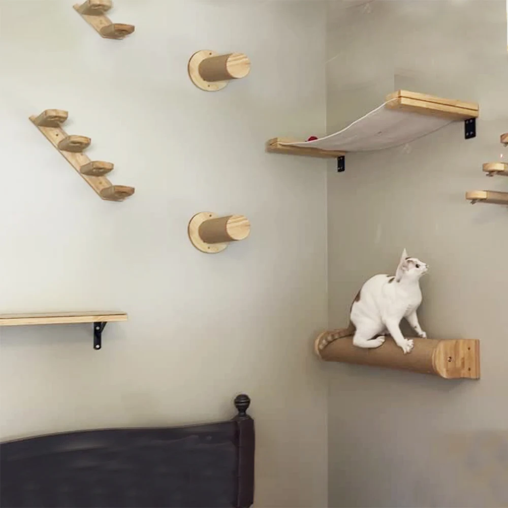 Cat Shelf Wall Hammock Climbing Shelves Moon Shaped And Perches Ladder Solid Wood Steps For Activity Indoor Cats Wall Furniture Cat Shelf Wall Hammock Climbing Shelves Moon Shaped And Perches Ladder Solid Wood Steps For Activity Indoor Cats Wall Furniture