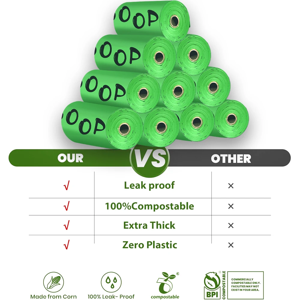 Certified Compostable Dog Poop Bags Biodegradable Poop Bags for Dog Leakproof Plant Based Extra Thick Eco-Friendly Pet Waste bag Certified Compostable Dog Poop Bags Biodegradable Poop Bags for Dog Leakproof Plant Based Extra Thick Eco-Friendly Pet Waste bag