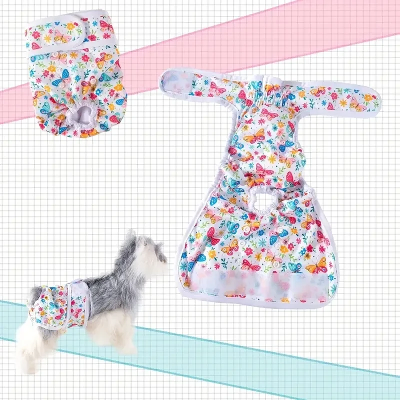 124341-vlebwq.jpg Washable Female Dog Diaper Sanitary Short Panties Pet Physiological Pants Dog Clothes Cartoon Print Underwear Briefs Pet Product - Image 1