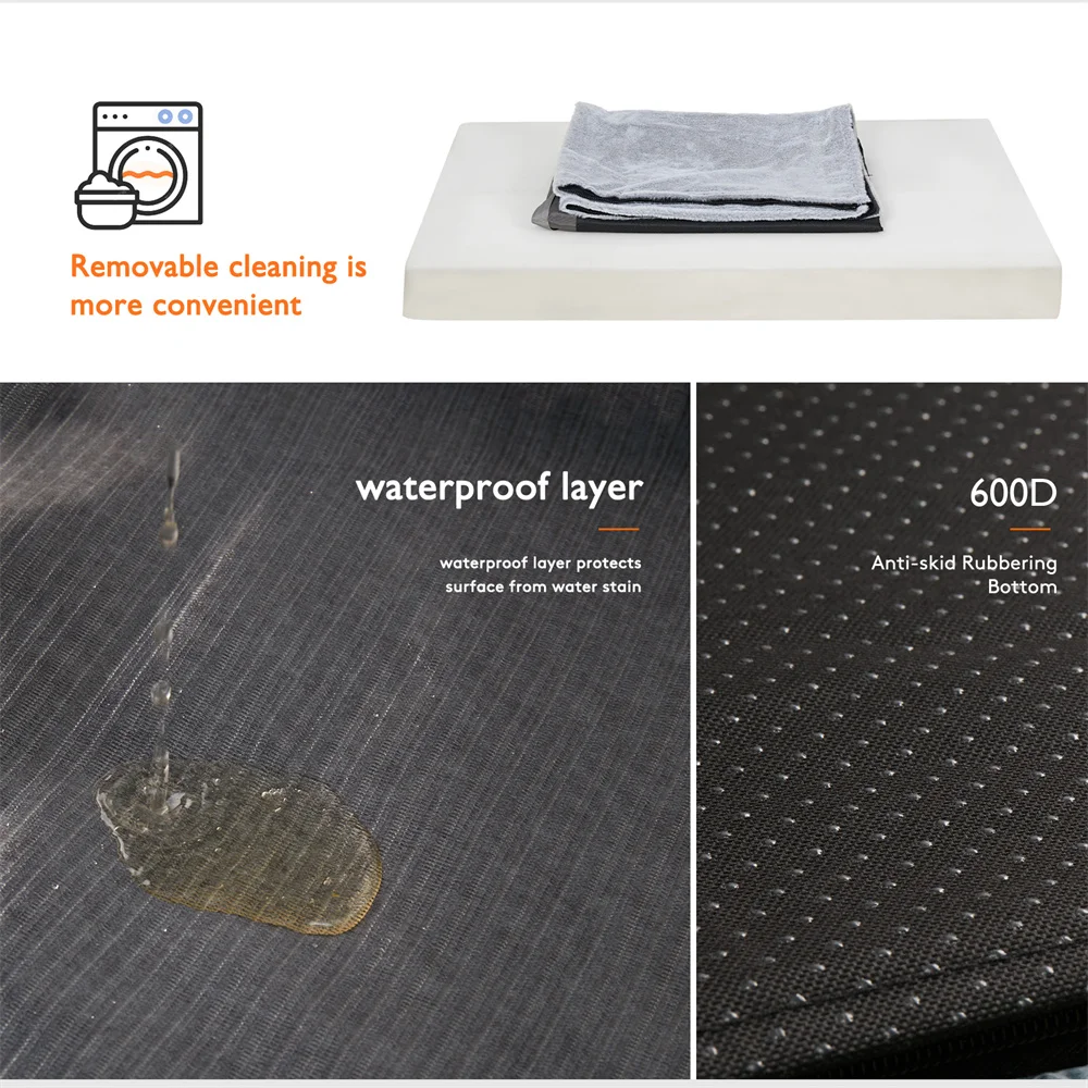 Premium Large Orthopedic Memory Foam Dog Bed Waterproof Pet Dog Crate Jumbo Mattress with Orange Trim Washable Water Resistant