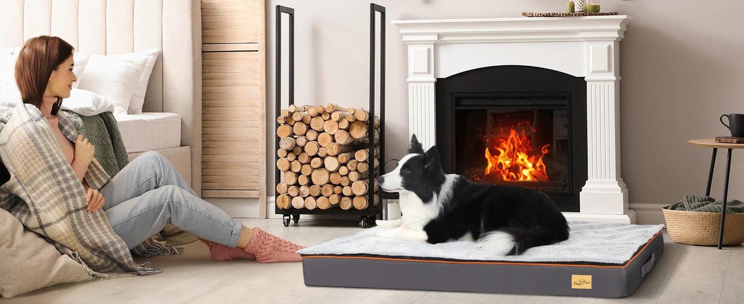 Premium Large Orthopedic Memory Foam Dog Bed Waterproof Pet Dog Crate Jumbo Mattress with Orange Trim Washable Water Resistant