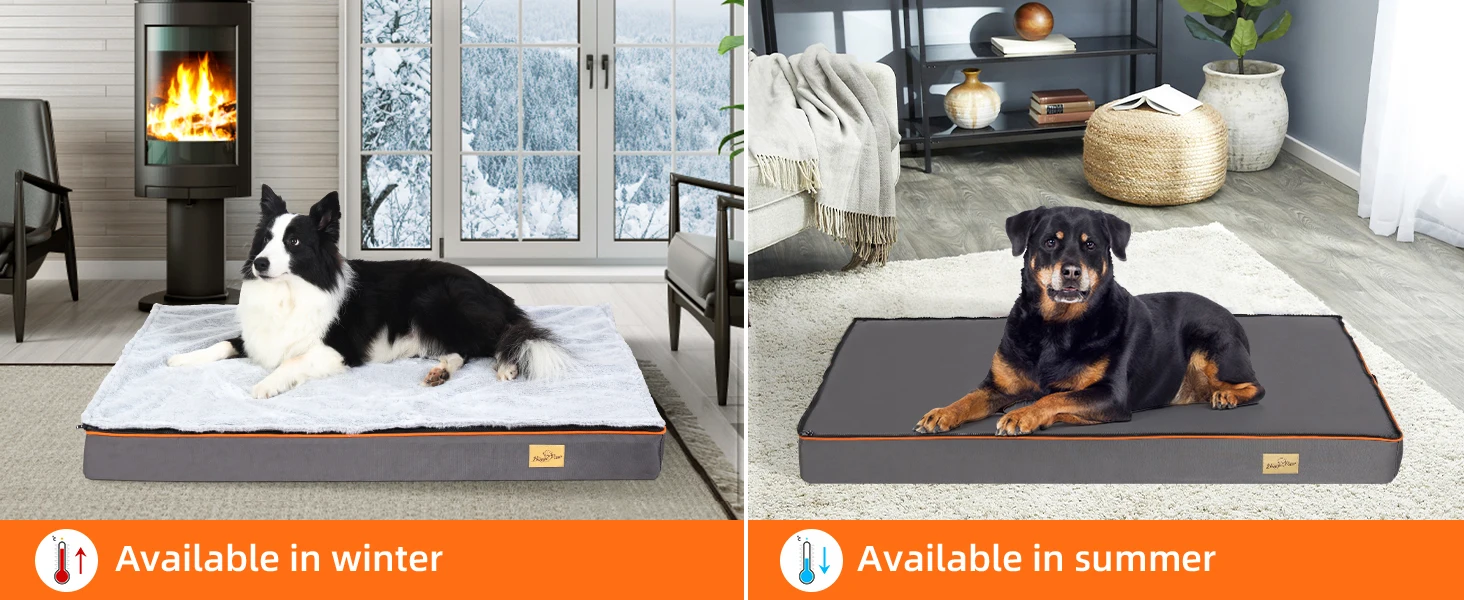 Premium Large Orthopedic Memory Foam Dog Bed Waterproof Pet Dog Crate Jumbo Mattress with Orange Trim Washable Water Resistant