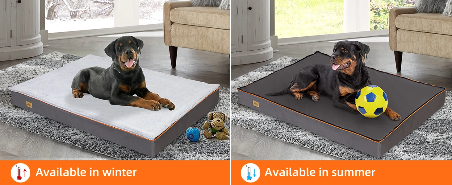 Premium Large Orthopedic Memory Foam Dog Bed Waterproof Pet Dog Crate Jumbo Mattress with Orange Trim Washable Water Resistant