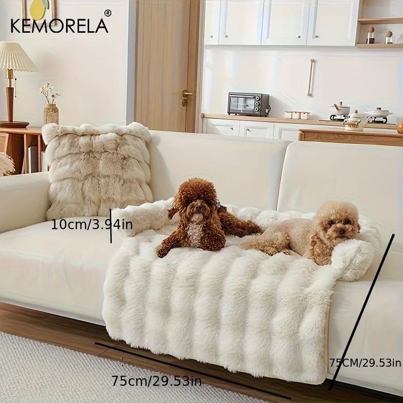 Luxury Plush Pet Mattress -Thickened Warm Imitation Rabbit Fur Dog Bed with Pillow, Scratch-Resistant Anti-Slip for Medium Dogs
