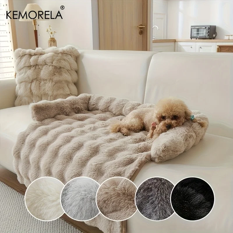 Luxury Plush Pet Mattress -Thickened Warm Imitation Rabbit Fur Dog Bed with Pillow, Scratch-Resistant Anti-Slip for Medium Dogs