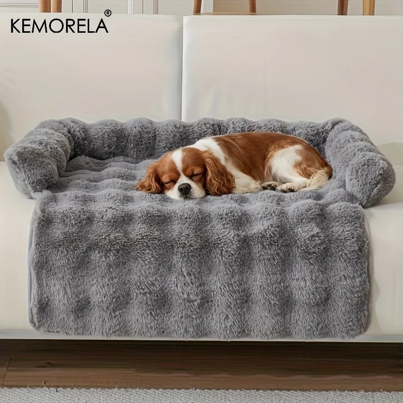 Luxury Plush Pet Mattress -Thickened Warm Imitation Rabbit Fur Dog Bed with Pillow, Scratch-Resistant Anti-Slip for Medium Dogs