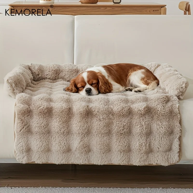 Luxury Plush Pet Mattress -Thickened Warm Imitation Rabbit Fur Dog Bed with Pillow, Scratch-Resistant Anti-Slip for Medium Dogs