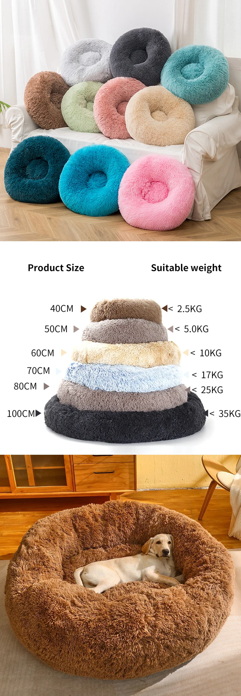 40-100cm Home Round Pet Bed for Large Dog Bed Super Soft Cat Bed Long Plush Dog House for Medium Dog House Winter Warm Sleeping 40-100cm Home Round Pet Bed for Large Dog Bed Super Soft Cat Bed Long Plush Dog House for Medium Dog House Winter Warm Sleeping