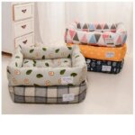 Plaid Printing Soft Removable&Washable Dog Bed Fabric Skin-Friendly Cotton&Linen Breathable Pet Sofa Square Cat Litte Dog Bed - Image 2