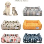 Plaid Printing Soft Removable&Washable Dog Bed Fabric Skin-Friendly Cotton&Linen Breathable Pet Sofa Square Cat Litte Dog Bed - Image 3