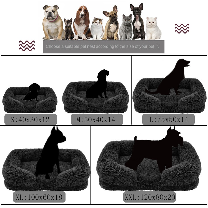 Winter Rectangular S M L XL Dog Beds Washable Plush Fluffy Dog Cat Bed Mat Pet Cushion Big Medium Kennel House camas para perro