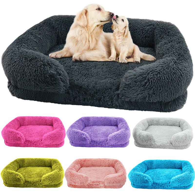 Winter Rectangular S M L XL Dog Beds Washable Plush Fluffy Dog Cat Bed Mat Pet Cushion Big Medium Kennel House camas para perro