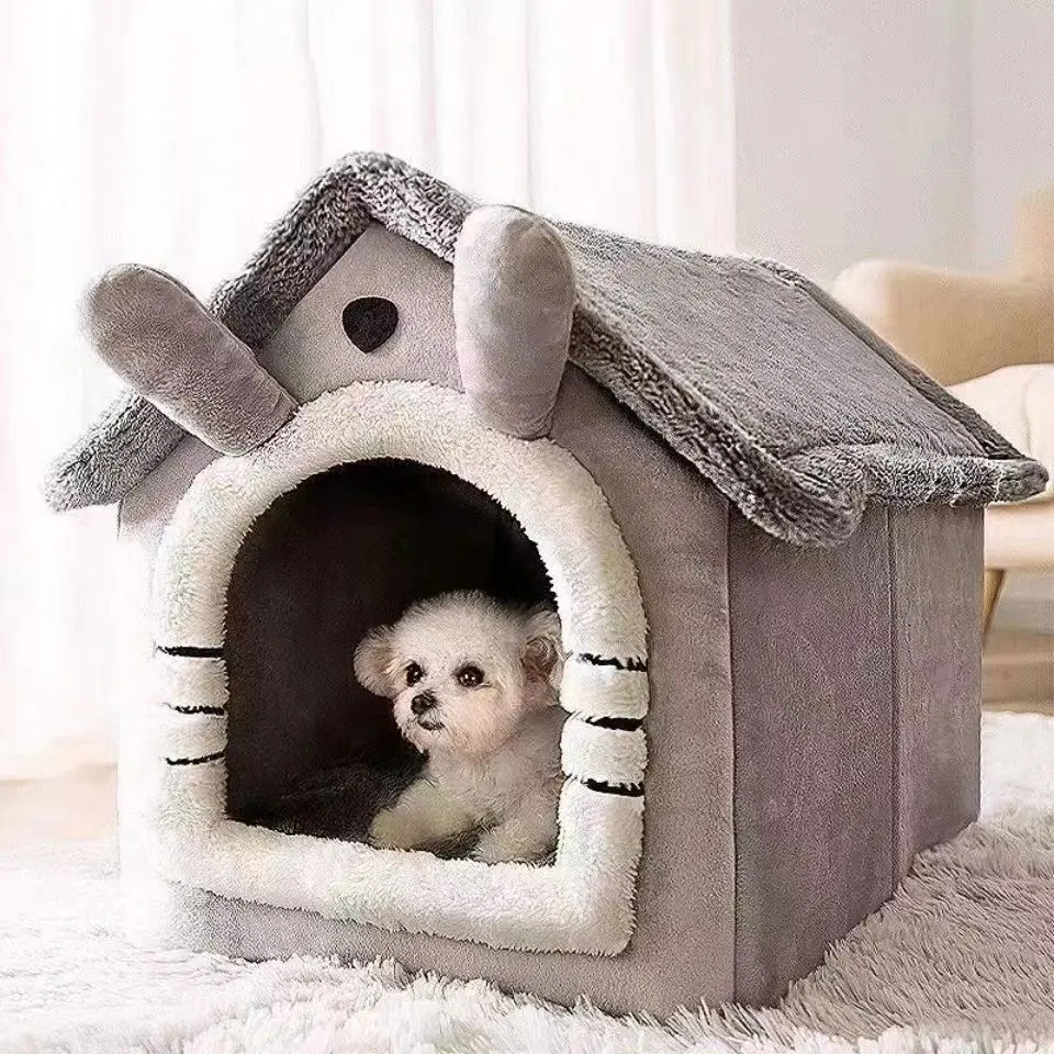 126859-jvlfp2.jpg All Season Dog House Style Bed - Removable Washable Pet Bed for Small Dogs Teddy Winter Warm Cat Dog House - Image 1
