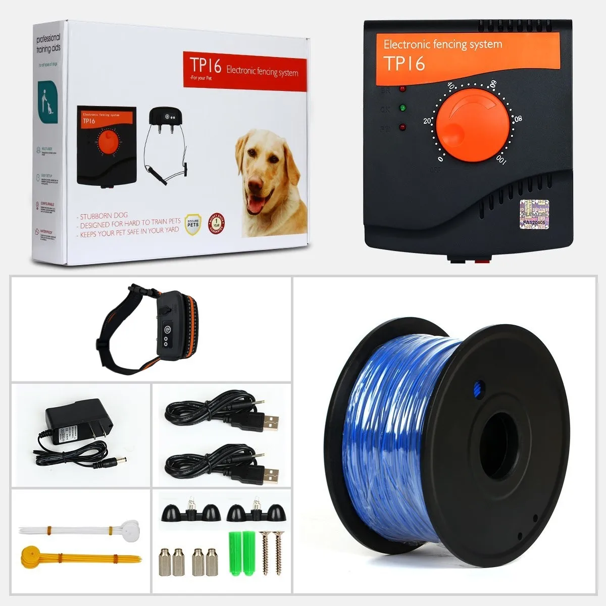 TP16 Pet Dog Electric Fence, Rechargeable Waterproof, 6 Level, Dog Wired Fence Containment, Pet Training Collar, Anti Run Away TP16 Pet Dog Electric Fence, Rechargeable Waterproof, 6 Level, Dog Wired Fence Containment, Pet Training Collar, Anti Run Away