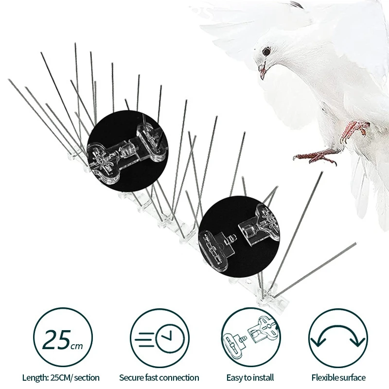 Bird Repellent Mat Stainless Steel Anti-Pigeon Spikes for Fence Roof Blacony Wall Spikes Straps Burglar Anti Cat Climb Tools