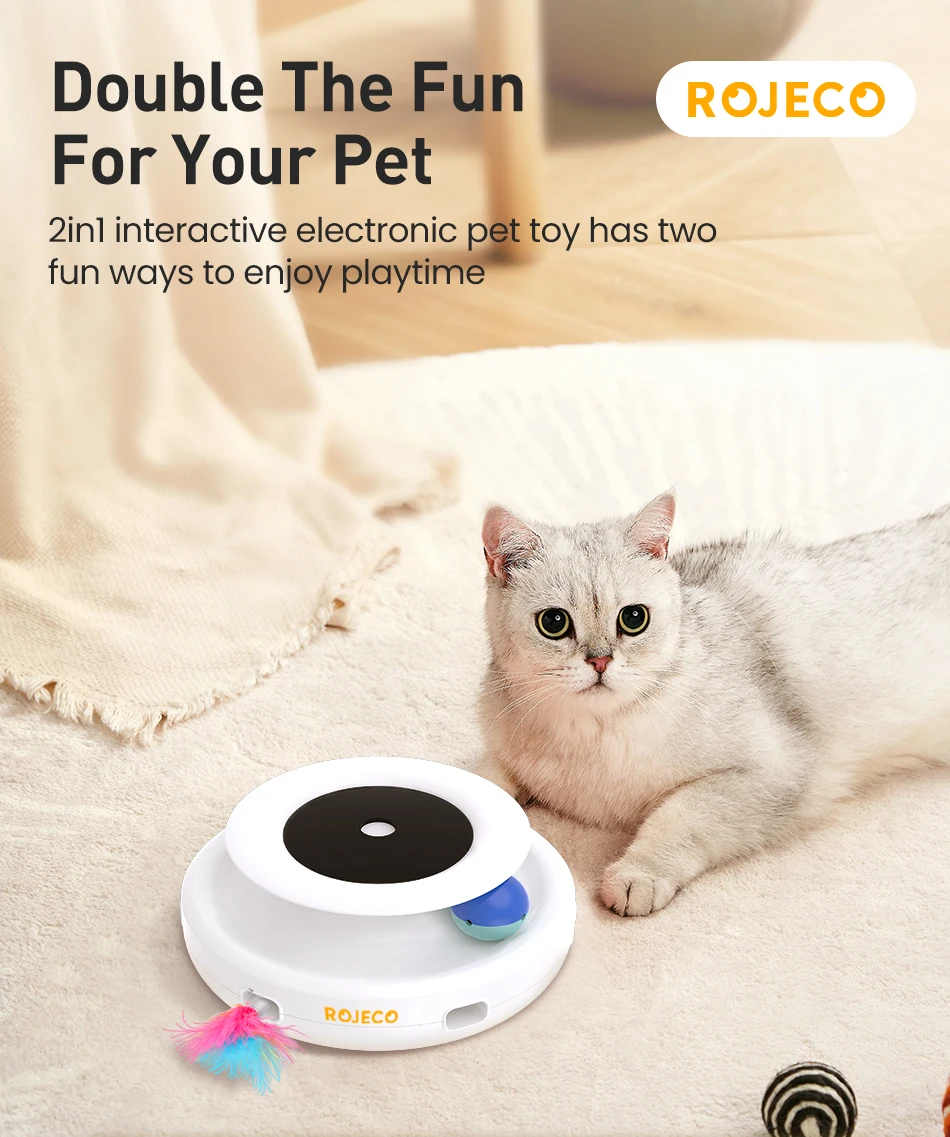 ROJECO 2 in 1 Smart Cat Toys Automatic Feather Fun Ball Toy Set For Cat Dog 5 Modes Electronic Interactive Pet Toy Accessories ROJECO 2 in 1 Smart Cat Toys Automatic Feather Fun Ball Toy Set For Cat Dog 5 Modes Electronic Interactive Pet Toy Accessories