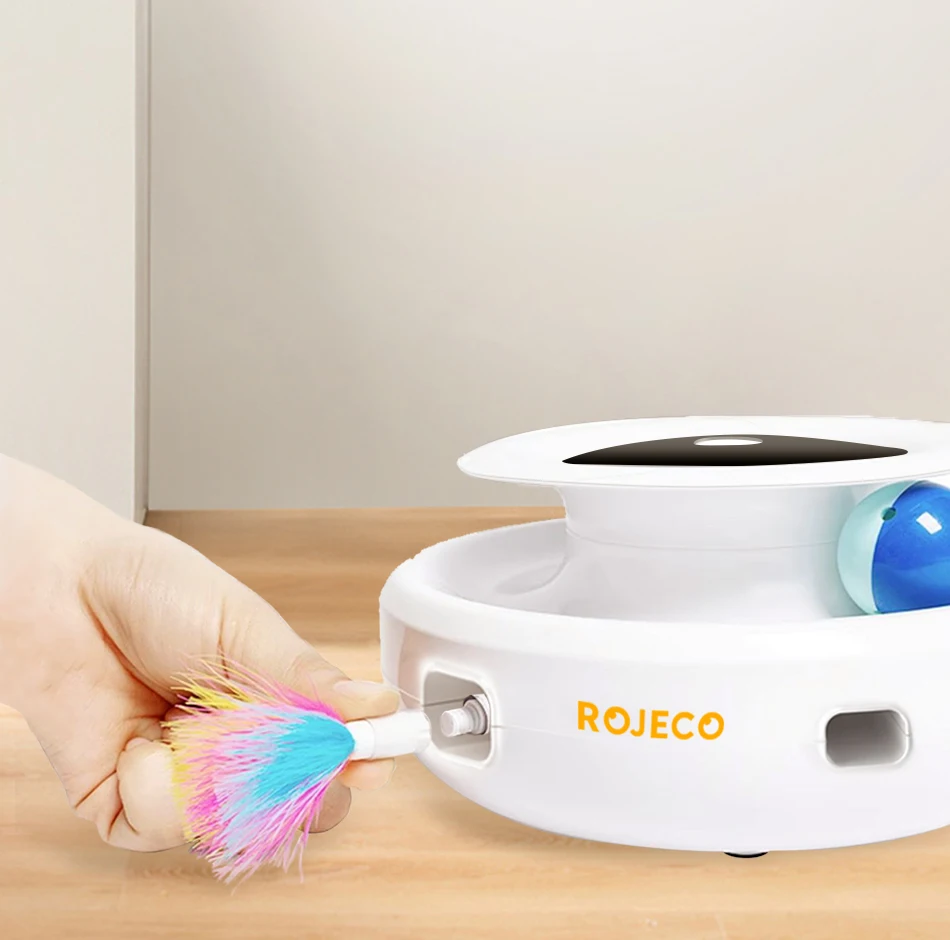 ROJECO 2 in 1 Smart Cat Toys Automatic Feather Fun Ball Toy Set For Cat Dog 5 Modes Electronic Interactive Pet Toy Accessories ROJECO 2 in 1 Smart Cat Toys Automatic Feather Fun Ball Toy Set For Cat Dog 5 Modes Electronic Interactive Pet Toy Accessories