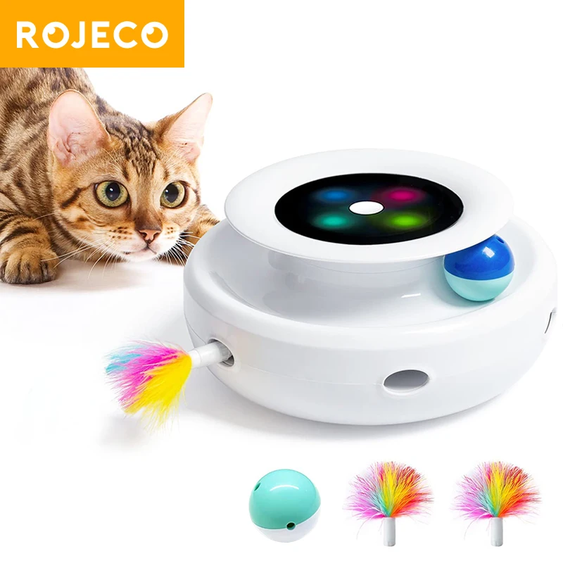 128724-xvw9a7.jpg ROJECO 2 in 1 Smart Cat Toys Automatic Feather Fun Ball Toy Set For Cat Dog 5 Modes Electronic Interactive Pet Toy Accessories - Image 1