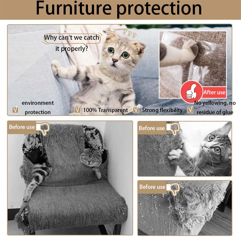 Accessories for Cats Transparent Furniture Protectors Cover Sofa Protection Pads PVC 3m Self-adhesive Cat Supplies Pet Products