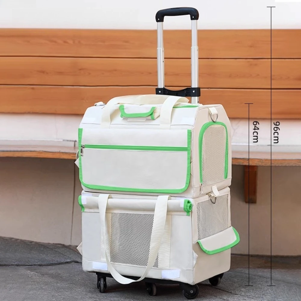 Double Layer Breathable Pet Carrier with Wheels Foldable Outdoor Travel Cat Trolley Case for Two Cats Portable Pet Trolley bag Double Layer Breathable Pet Carrier with Wheels Foldable Outdoor Travel Cat Trolley Case for Two Cats Portable Pet Trolley bag