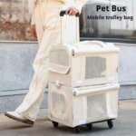 Double Layer Breathable Pet Carrier with Wheels Foldable Outdoor Travel Cat Trolley Case for Two Cats Portable Pet Trolley bag - Image 2